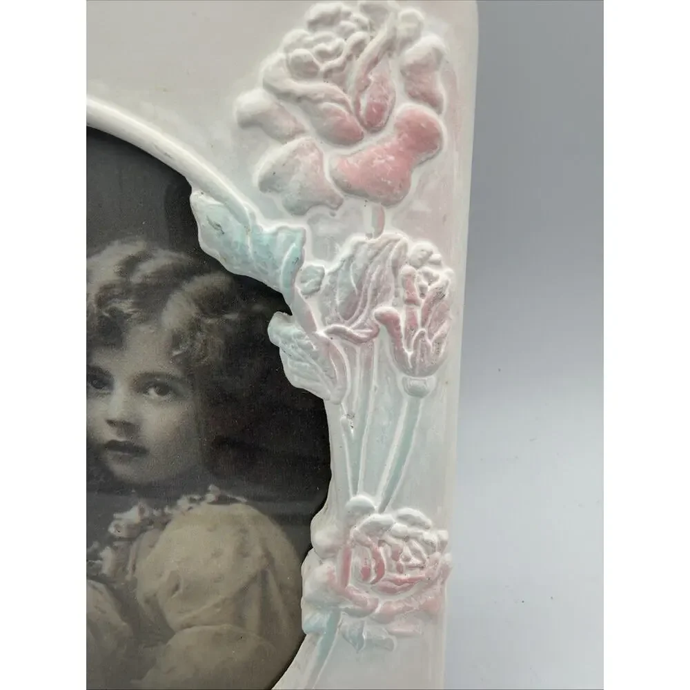 Vintage Picture Frame Ceramic Cottagecore Y2K Roses Floral Pink Cream 5x7” Mom